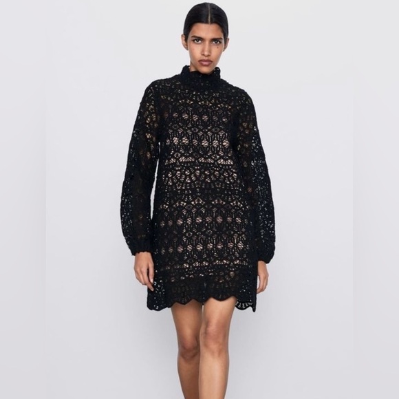 Zara Crochet Macrame Lace High Neck Long Sleeves
Pullover Dress. - Picture 4 of 6